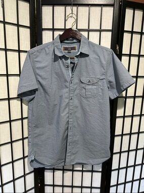 PD&C Men's Slim Stretch Short-Sleeve Button-Down Shirt Blue Large EUC